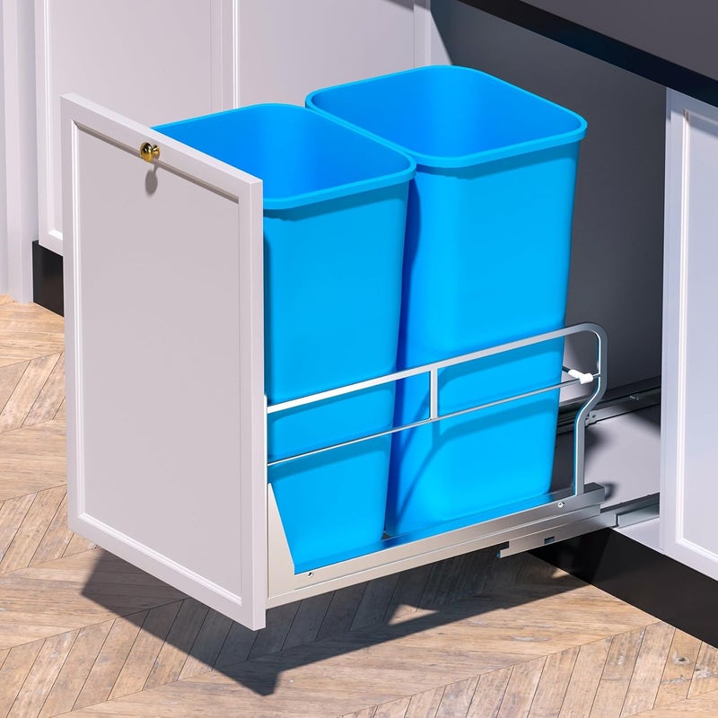 Insputer Dual Pull Out Trash Can Under Cabinet with Soft-Close Slides, Heavy Duty Under Sink Trash Can Kit for Kitchen Sink, Laundry, Garbage Can Not Included, Requires 17" W X 24" D Cabinets - Image 1